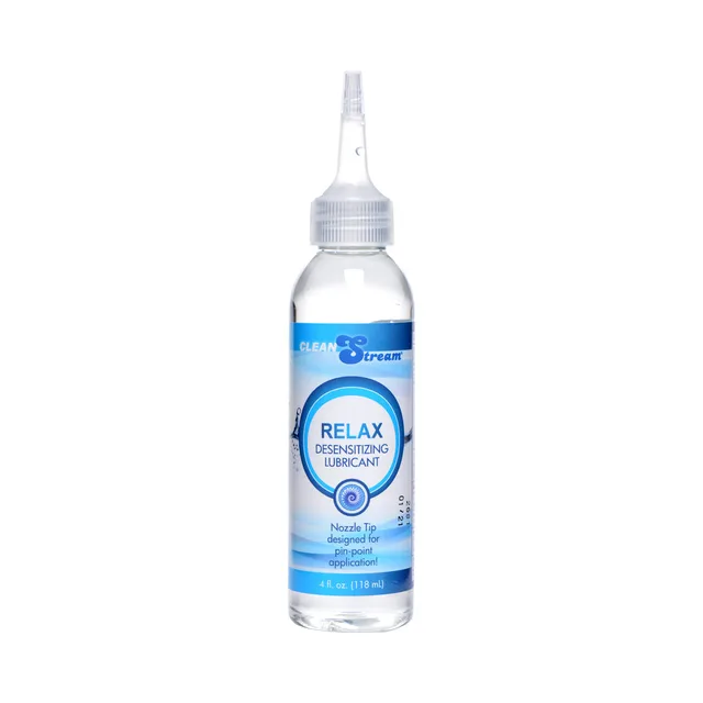 clear 4 fl oz CleanStream Relax lubricant bottle with pointed nozzle cap