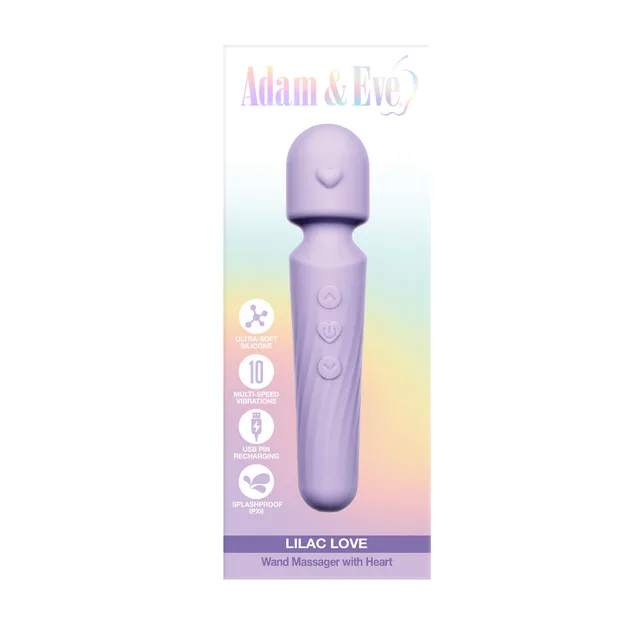 Adam and Eve Lilac Love wand massager in retail card