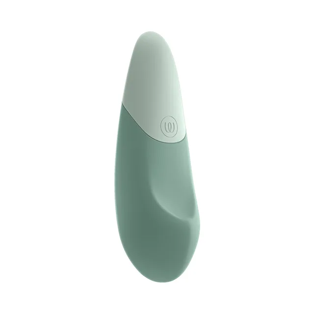 front angled view of sage Womanizer Vibe silicone vibrator