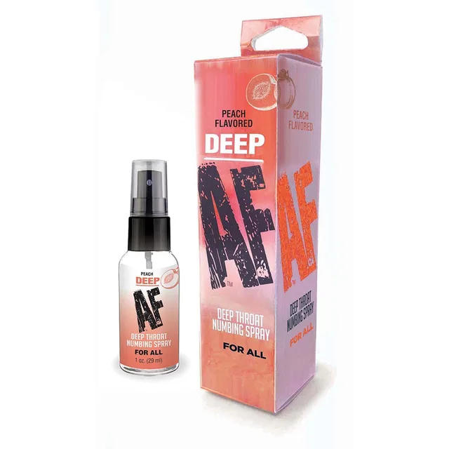 Deep AF Peach 1 oz black pump bottle and pink carton