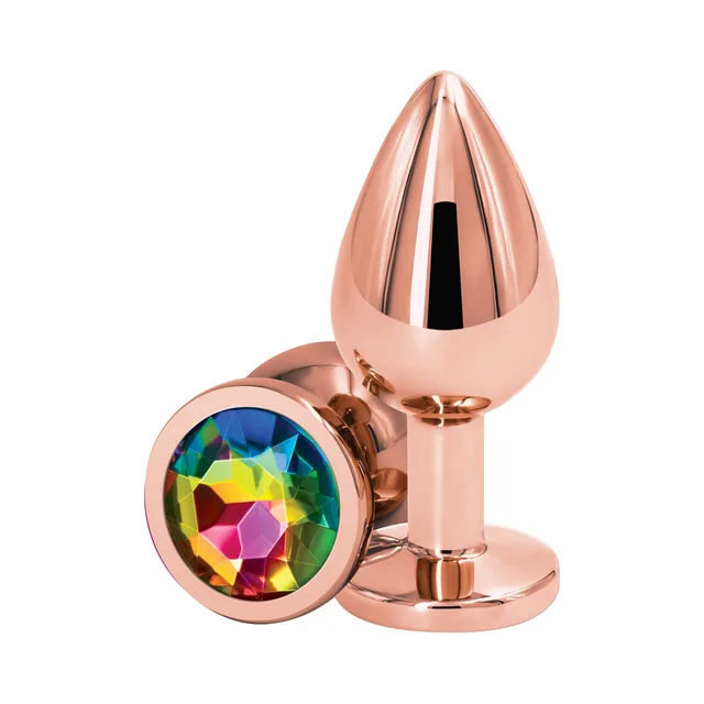 Rose gold medium plug with multicolor faceted jewel base