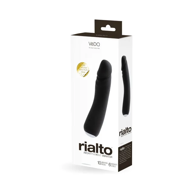 VeDO Rialto Black Pearl retail box with curved vibrator image