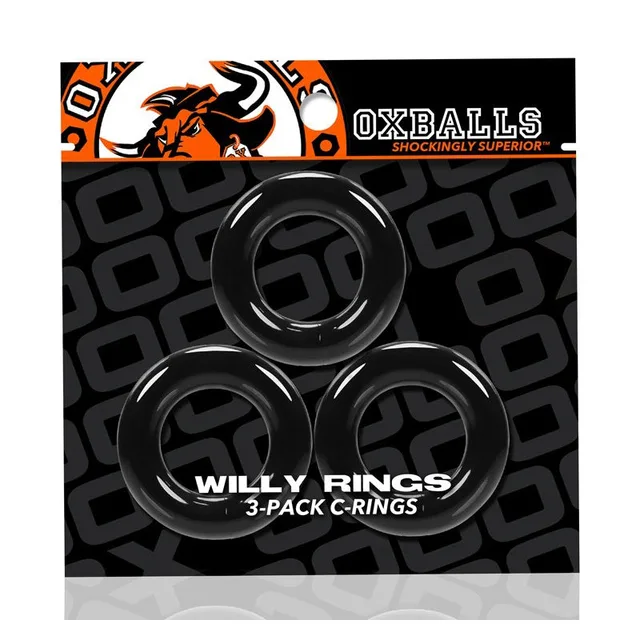 Oxballs Willy Rings three black TPE cock rings in hanging pack