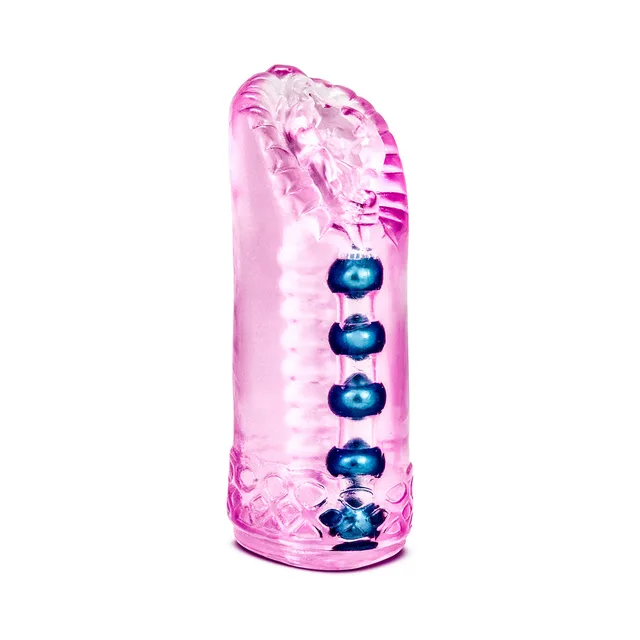 Upright transparent pink Sexy Snatch with five blue beads