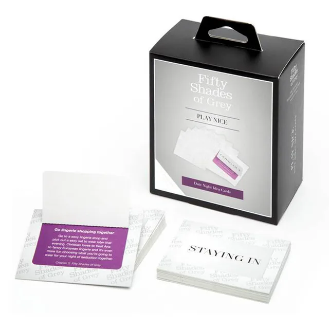 Fifty Shades Play Nice box with two card packs and sample cards