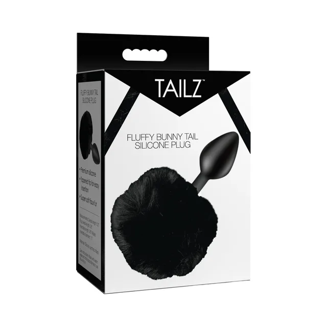 Tailz Black Fluffy Bunny Tail Silicone Plug in retail box