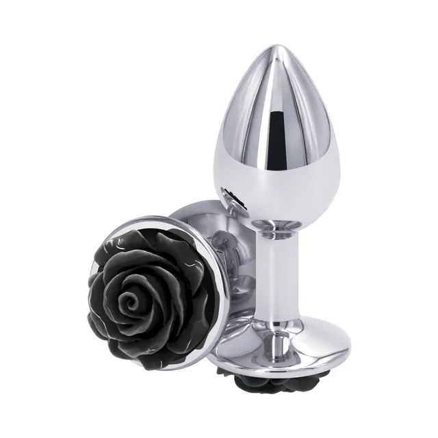 Silver aluminum plug with sculpted black rose base