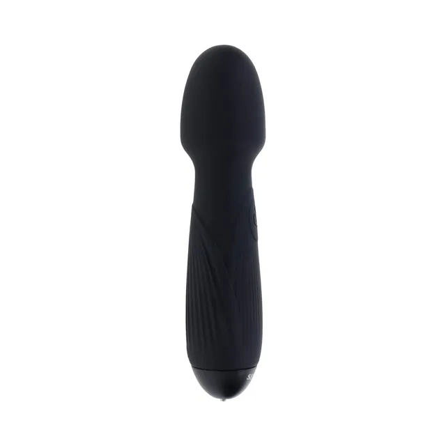 front view of black Power Trip wand with rounded head and ribbed handle