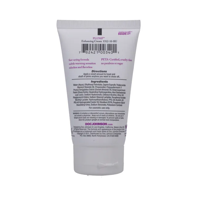 Doc Johnson Plump 2 oz Tube white squeeze tube back panel