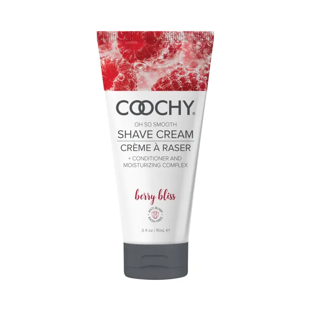 small white Coochy Berry Bliss shave cream tube with red berry graphics