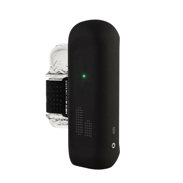 Front view of The Handy 2 Pro with clear sleeve and green light