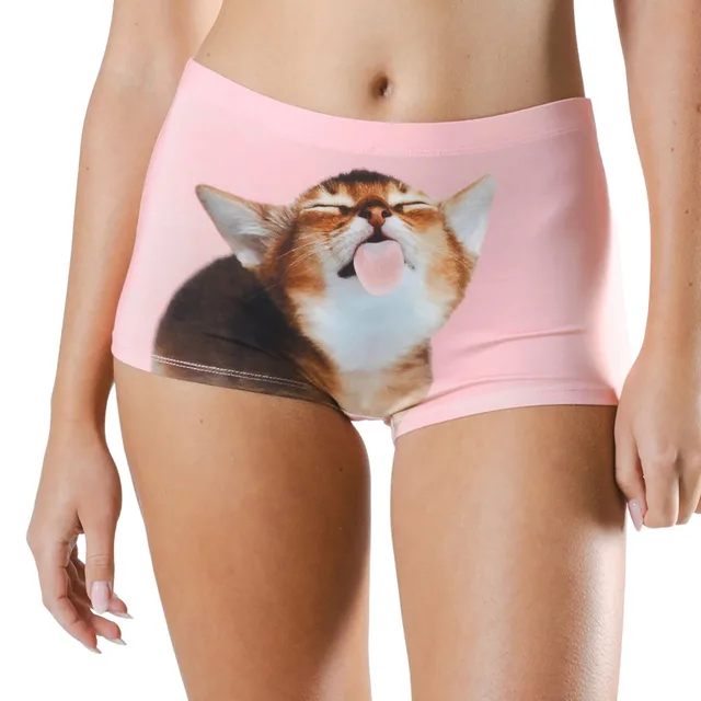 Shinesty The Right Meow light-pink cat boyshort size S front view worn with large cat-face graphic