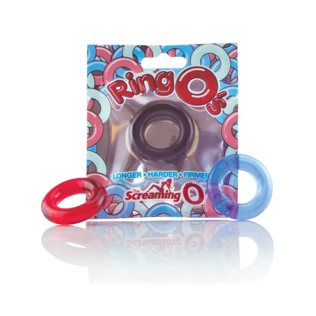 RingO package with red and blue TPE cock rings