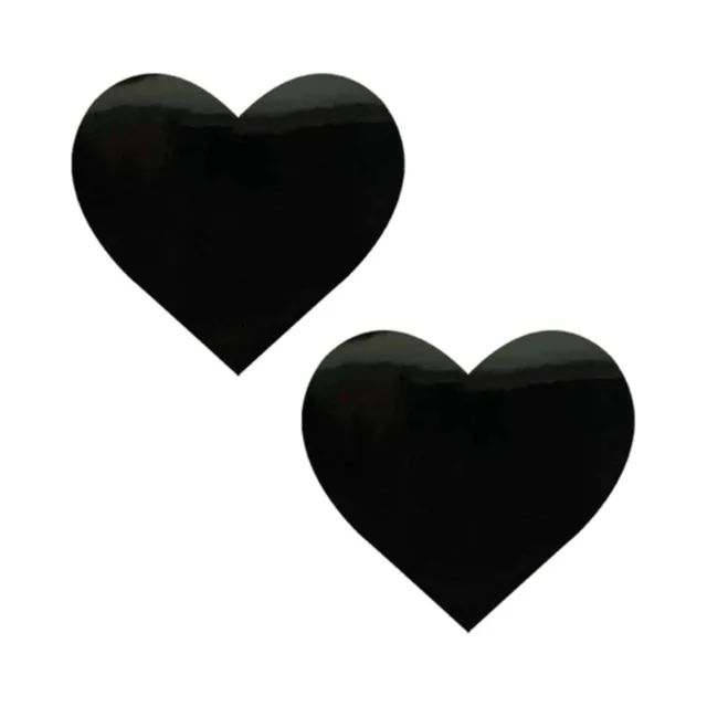 Pair of glossy black vinyl heart-shaped pasties