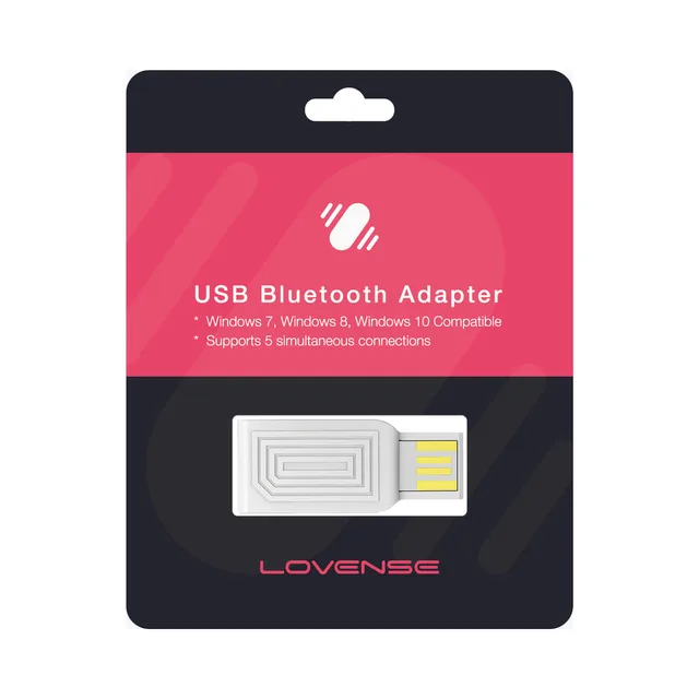 Lovense USB Bluetooth Adapter in black and pink retail card packaging