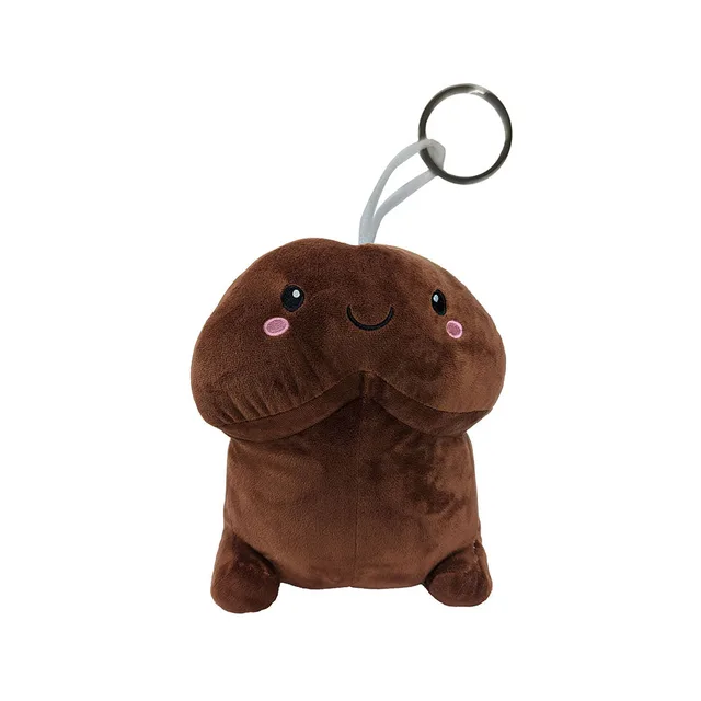 mini brown Shots Penis Stuffy plush with gray loop and metal hanging ring