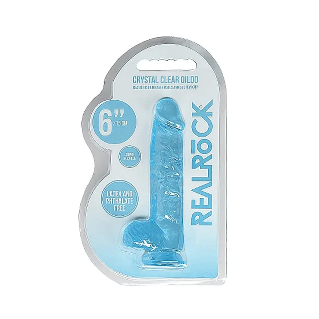 Blue RealRock Crystal Clear dildo in transparent retail pack