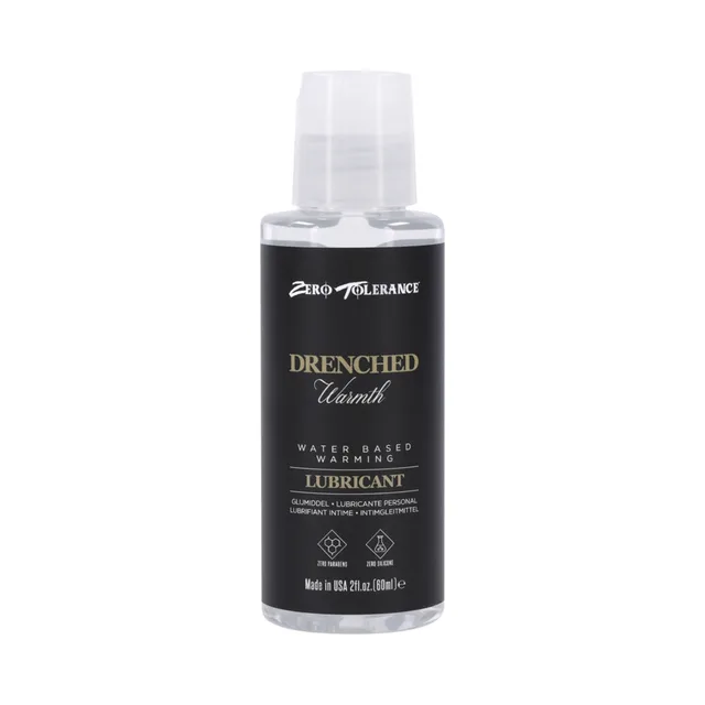 Front of Zero Tolerance Drenched Warmth clear 2 fl oz lubricant bottle