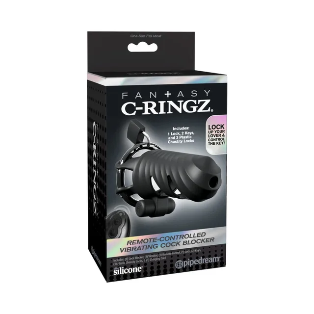 Black Fantasy C-Ringz remote cock blocker on retail box