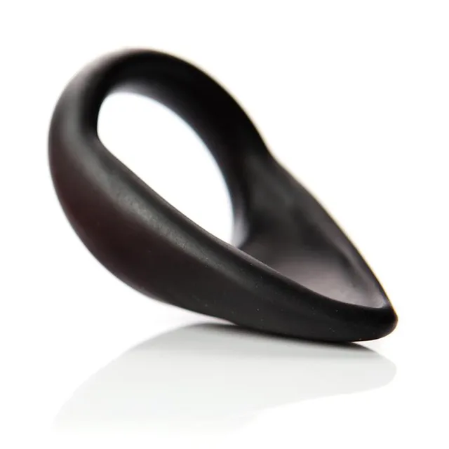 Black Tantus Teardrop cock sling with open loop and contoured tongue