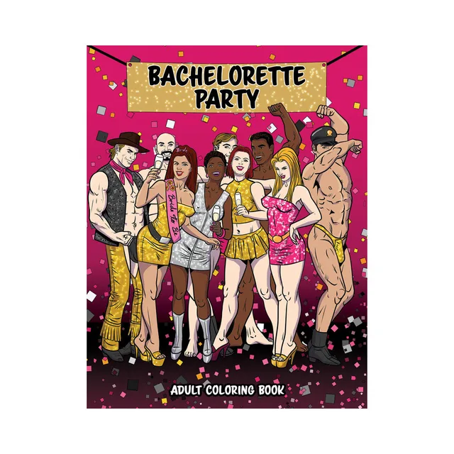 colorful Bachelorette Party adult coloring book with illustrated group on cover
