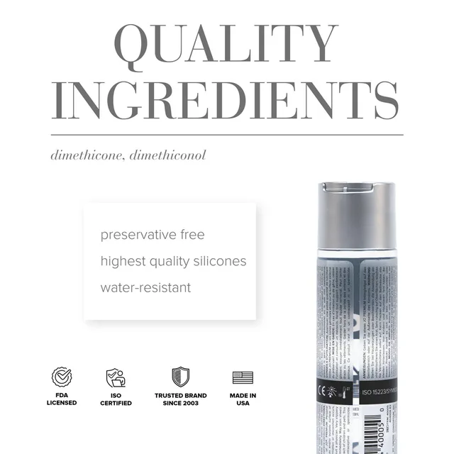 System JO Premium bottle beside dimethicone ingredient graphic