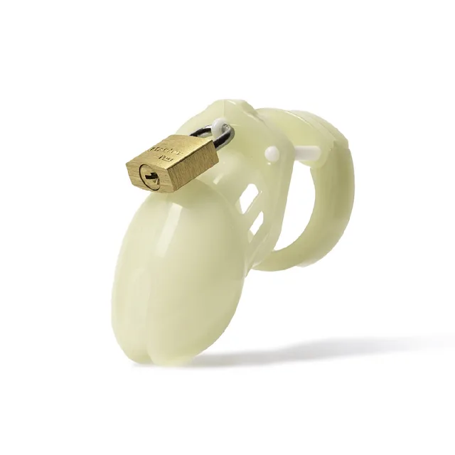 Glow-in-the-dark CB-6000S cage with white rings and brass padlock