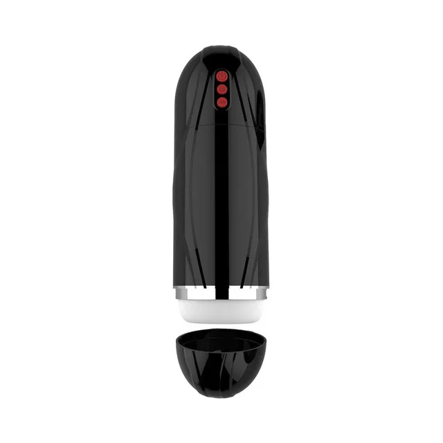 Upright black shell with removable cap and red buttons