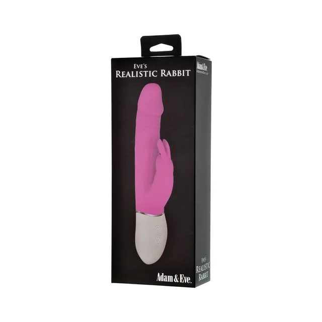 Adam & Eve Eve's Realistic Rabbit vibrator pictured inside black retail box