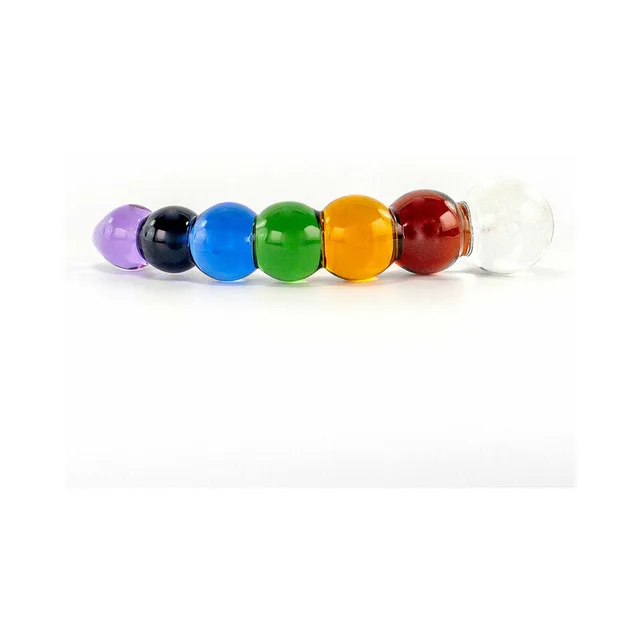 curved glass dildo made from graduated rainbow-colored bubble bulbs
