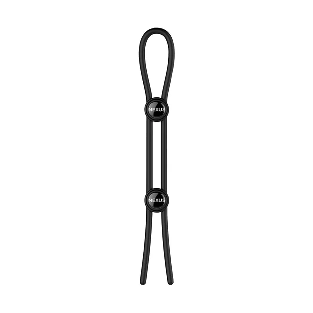 Nexus Forge black silicone cock and ball lasso ring full dual-loop front view