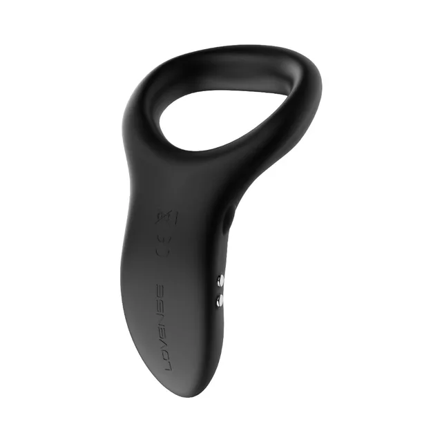 Side view of black Lovense Diamo with oval ring and curved control body