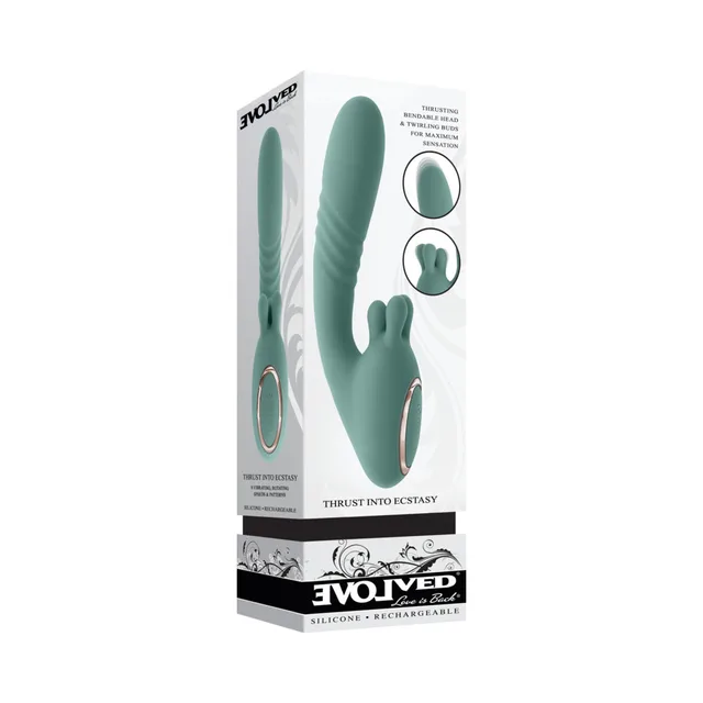 Mint Evolved Thrust Into Ecstasy vibrator shown inside white retail box