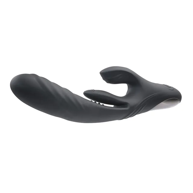 Playboy Rapid Rabbit black thrusting dual vibrator horizontal dual-arm view