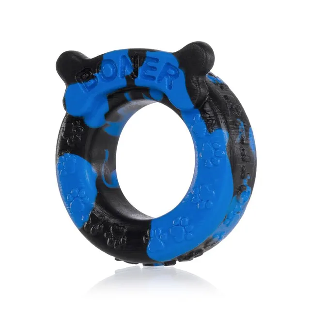 OxBalls Boner Blue-Black Silicone Ring front view