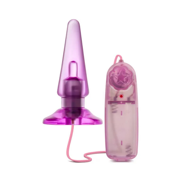 Upright pink anal plug with clear rotary controller