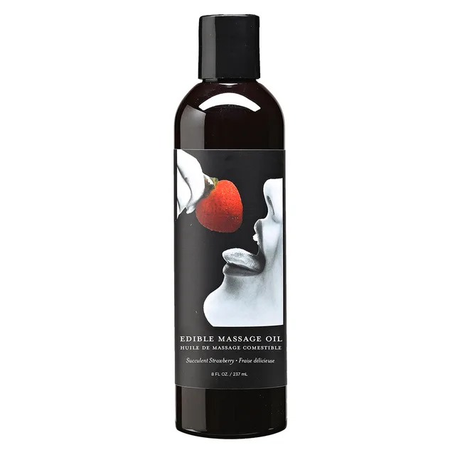 Earthly Body strawberry massage oil dark bottle with berry label