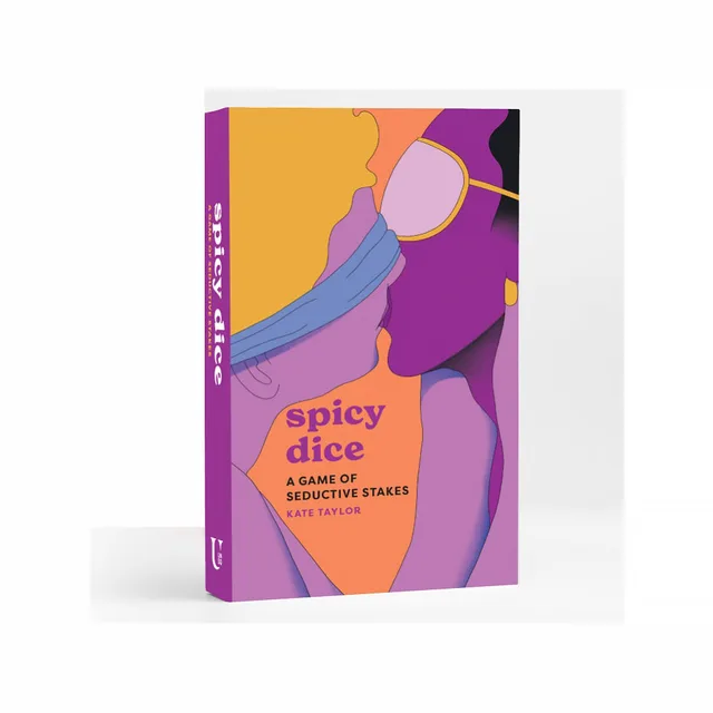 Purple orange and pink Spicy Dice boxed game with illustrated cover