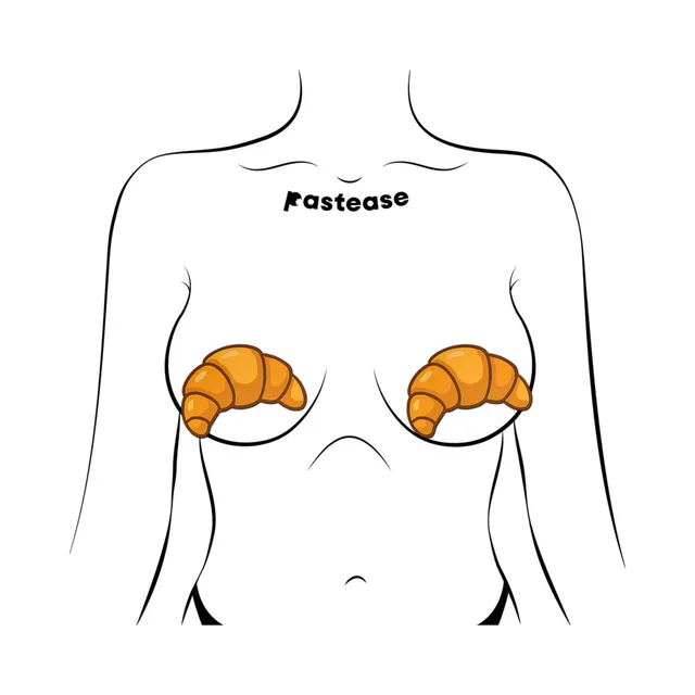 Pastease golden-brown croissant breast pasties front placement illustration on a torso outline