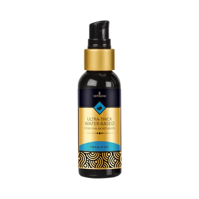 Sensuva Ultra-Thick 2 oz black dispenser with gold and blue label