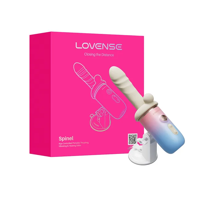 Lovense Spinel multicolor thrusting device with white stand and pink box