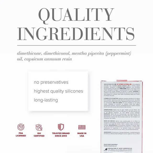 Back of JO Atomic carton beside a white ingredient information panel