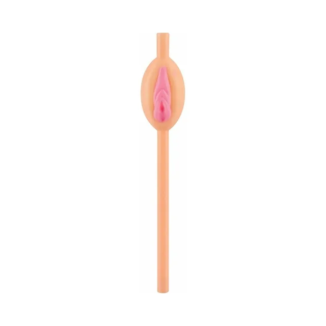 Hott Products Novelty Drinking Straws single beige straw with pink-centered molded topper