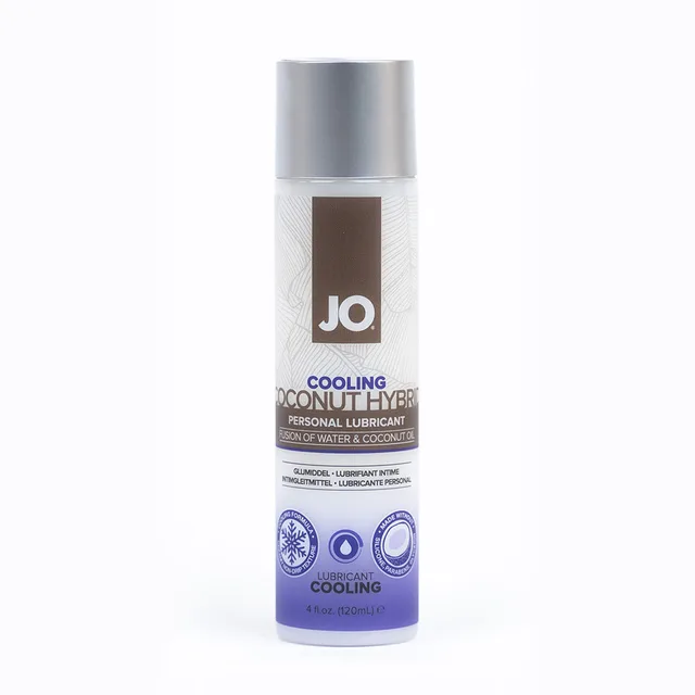 System JO Coconut Hybrid Cooling 4 oz silver pump bottle front with blue label