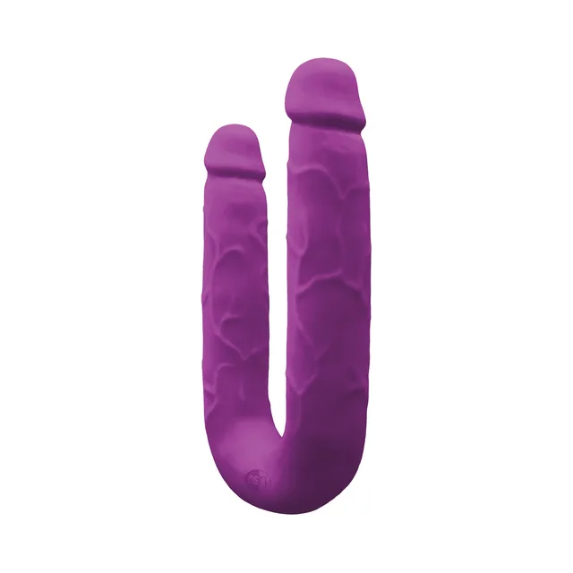 Purple U-shaped dual-ended dildo with two textured shafts