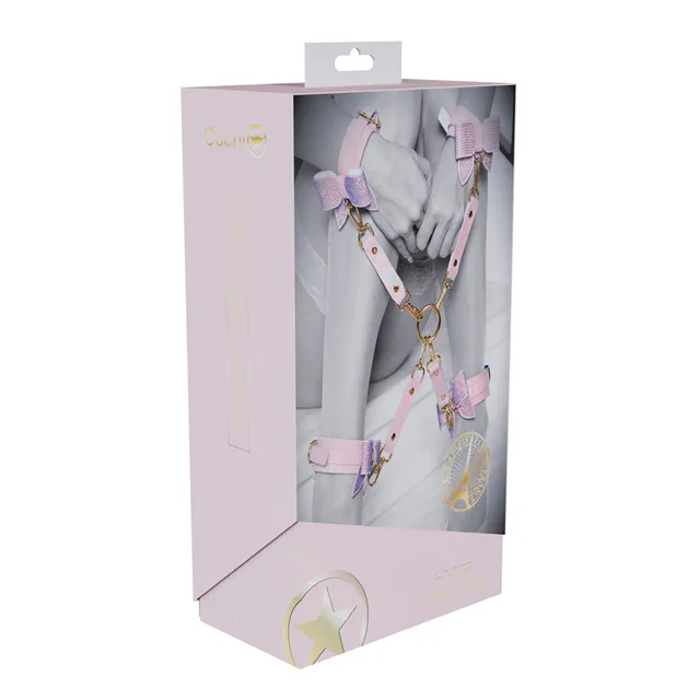 pink Paris Collection four-way hogtie straps with gold center ring