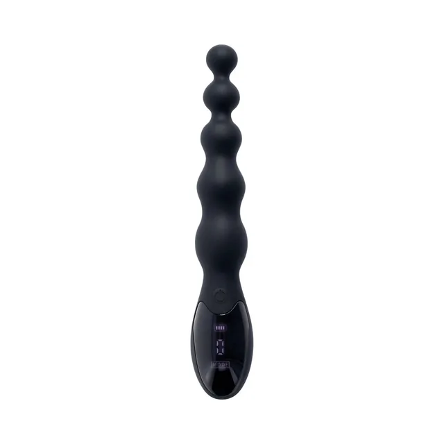 Zero Tolerance Backdoor Baton black beaded anal vibrator straight front view with graduated bulbs