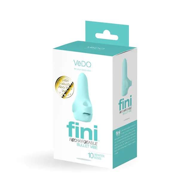 turquoise VeDO Fini finger bullet in white and aqua retail box