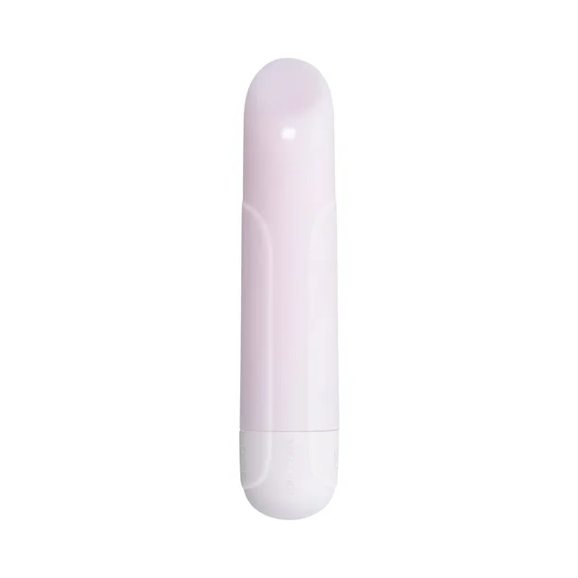 front view of pale pink Shine On bullet with rounded tip and white base