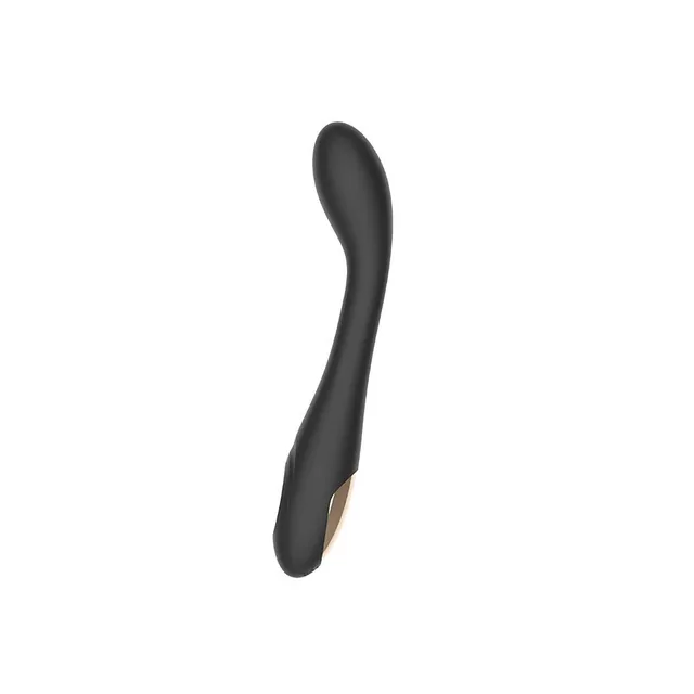 Spectrum Essentials black rechargeable G-spot vibrator front-left view of the long curved shaft